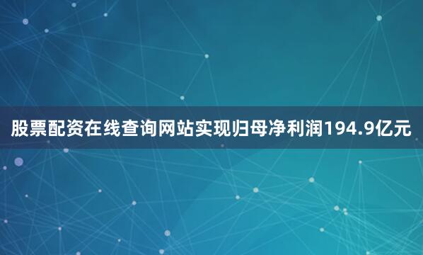 股票配资在线查询网站实现归母净利润194.9亿元